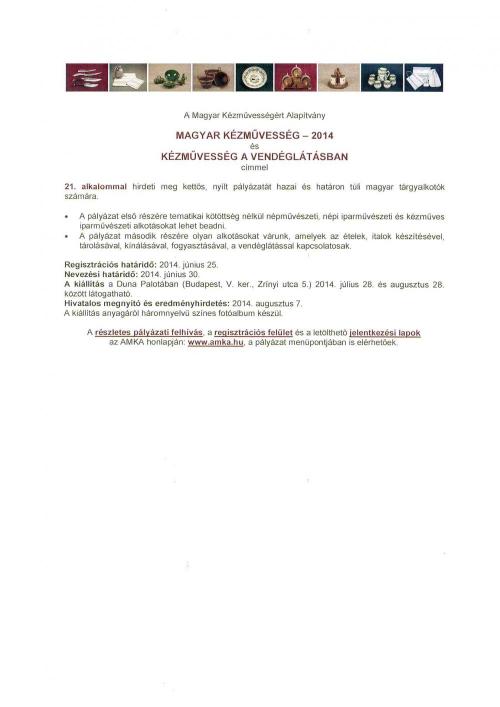Magyar kézművesség 2014 és Kézművesség a vendéglátásban 